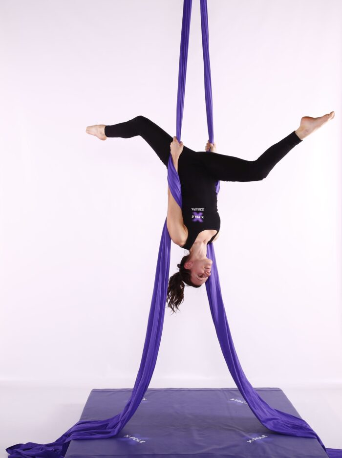 X Pole Purple aerial silks inverted