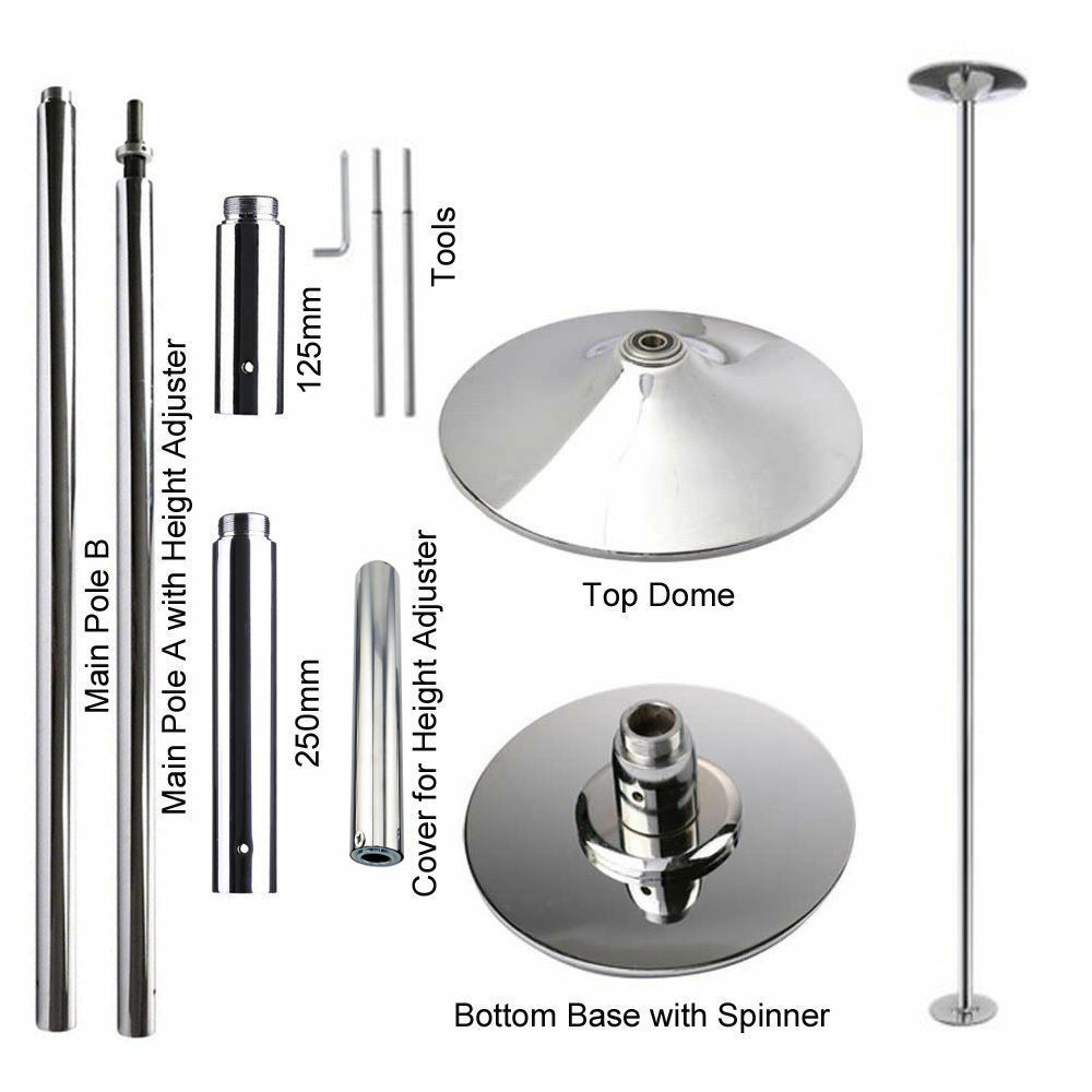 Stripper Strip Set 8' Foot Dancer Pole Kit Polished Stainless Steel w/ Flanges 