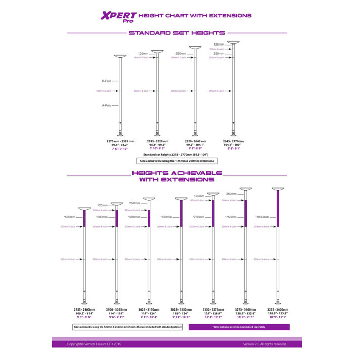 Xpert Pro Height chart dancing pole