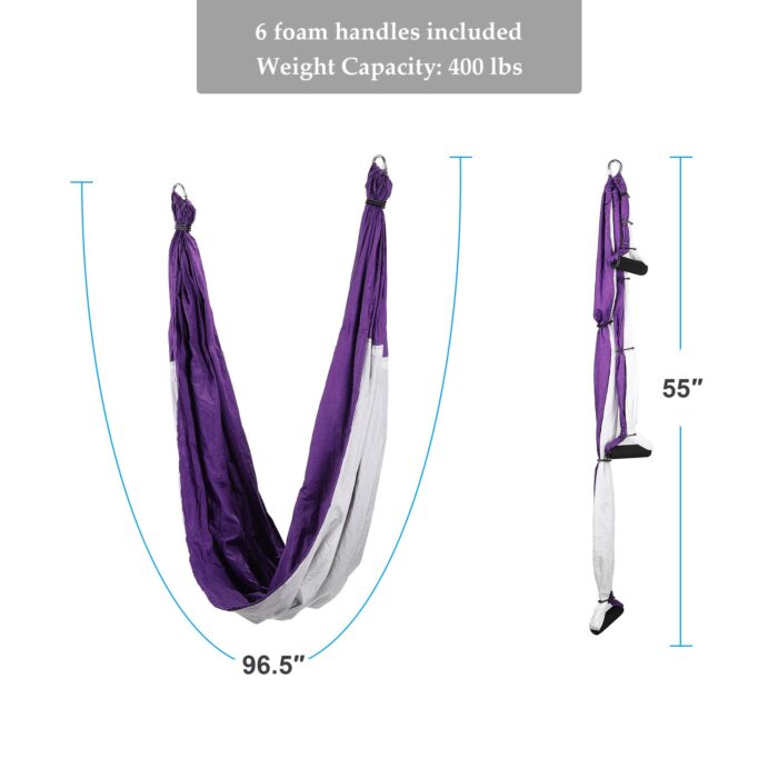 Yoga Swing with kit with ceiling mount, carry bag, carrabiners, and daisy chains.