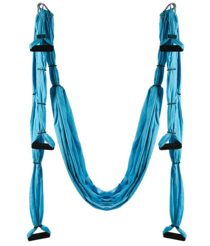 Yoga Swing with kit with ceiling mount, carry bag, carrabiners, and daisy chains.