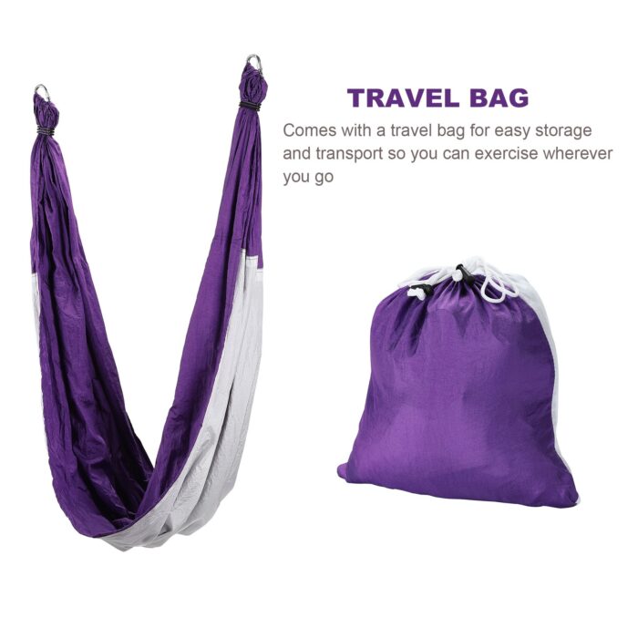Yoga Swing with kit with ceiling mount, carry bag, carrabiners, and daisy chains.