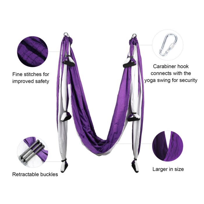 Yoga Swing with kit with ceiling mount, carry bag, carrabiners, and daisy chains.
