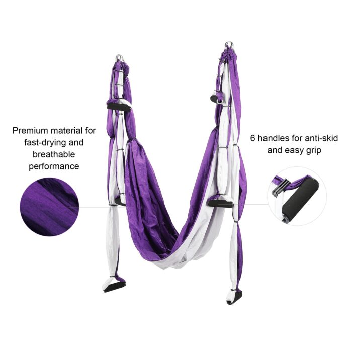 Yoga Swing with kit with ceiling mount, carry bag, carrabiners, and daisy chains.