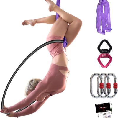 Prior black dance pole lyra hoop bundle with carabiners sling rigging