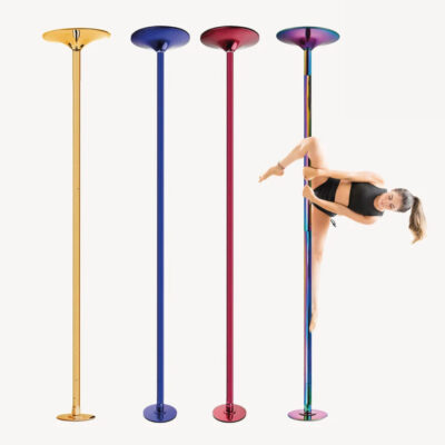 Colorful-pro-quality-dance-pole-kit-red-blue-rainbow-gold-finish-types