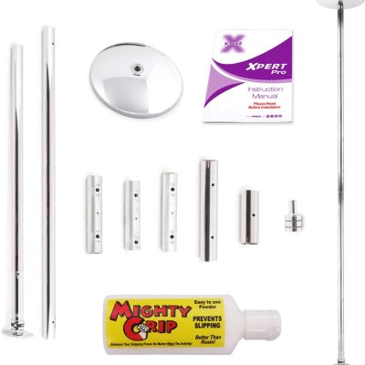xpole xpert pro chrome 45mm dance pole starter bundle kit with grip aid and tv membership lessons